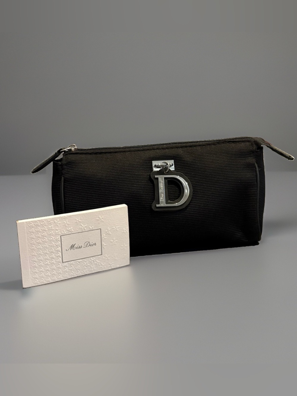 RARE NEW Dior Beauty D Charm Nylon Ribbed Small Cosmetic Bag + Miss Flip Book